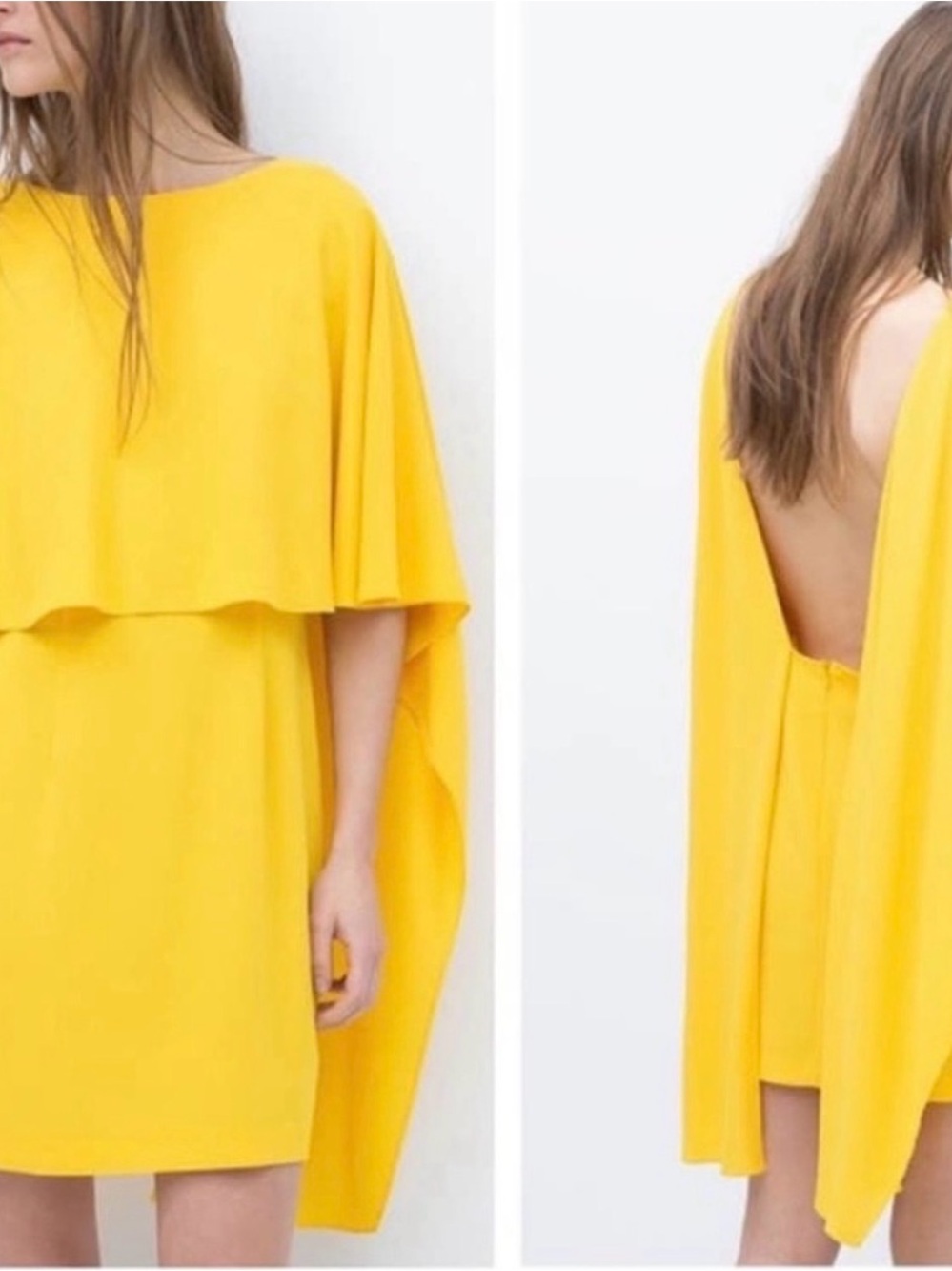 Zara Yellow Cape-Sleeve Mini Dress - size L
